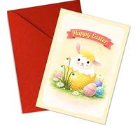 Podagree Easter Greeting Card, Happy Easter Card with Bunny and Eggs, Spring Religious Easter Card, Cute Easter Holiday Card for Friends, Family, Kids, Church- 8x5.3 Inch with Envelope (Easter21)