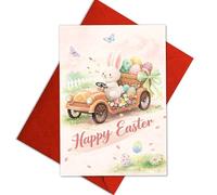 Podagree Easter Greeting Card, Happy Easter Card with Bunny and Eggs, Spring Religious Easter Card, Cute Easter Holiday Card for Friends, Family, Kids, Church- 8x5.3 Inch with Envelope (Easter14)