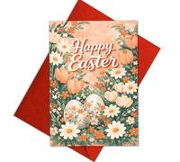 Podagree Easter Greeting Card, Happy Easter Card with Bunny and Eggs, Spring Religious Easter Card, Cute Easter Holiday Card for Friends, Family, Kids, Church- 8x5.3 Inch with Envelope (Easter17)