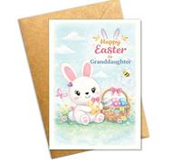 Podagree Easter Greeting Card, Happy Easter Card with Bunny and Eggs, Spring Religious Easter Card, Cute Easter Holiday Card for Friends, Family, Kids, Church- 8x5.3 Inch with Envelope (Easter19)