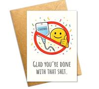 Podagree Funny Cancer Survivor Greeting Card, Glad You’re Done With That Chemo Card, Dark Humor Chemo Completion Card for Cancer Fighter, Bold Encouragement Card 8x5.3 Inch With Envelope