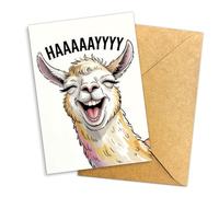 Podagree Funny Llama Greeting Card, HAAAAYYYY Card, Screaming Llama Funny Card, Animal Humor Greeting Card, Cute Llama Card with Expression, Single 5.3''x 8'' Folded with Envelope