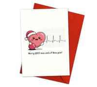 Podagree Funny Medical Christmas Card for Cardiologists, Merry QRST-mas and a P New Year ECG Heart Design - 8x5.3 Inch With Envelope