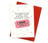 Podagree Funny Valentine’s Voucher Card for Husband or Boyfriend from Wife or Girlfriend, “1 Hour of Putting the Heating On” Humor Card - 8x5.3 Inch With Envelope