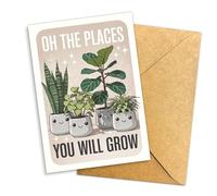 Podagree Graduation Greeting Card, Oh The Places You Will Grow Card, Cute Plant Pun Congratulations Card, Inspirational Graduation Card Single 5.3''x 8'' Folded with Envelope