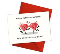 Podagree Happy Ruby Anniversary Card, Cute Dancing Gem Couple Illustration, Sweet 40th Anniversary Real Gems Pun Greeting with Kraft Envelope for Husband Wife Couples - 8x5.3 Inch with Envelope