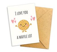 Podagree I Love You a Waffle Lot Greeting Card, Cute Breakfast Pun Note with Kraft Envelope, Funny Romantic Card for Couples Friends Family - 8x5.3 Inch with Envelope