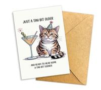 Podagree Just a Tini Bit Older Funny Birthday Card Cat with Martini Illustration for Cat Lover Friend or Adult Humorous Birthday Message Gift Single 5.3'' x 8'' Folded with Envelope
