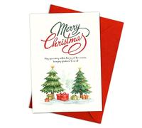Podagree Merry Christmas Card for Friends, Family, or Coworkers, Festive Green Trees with Gifts and Heartfelt Holiday Message from Secret Santa or Loved Ones - 8x5.3 Inch With Envelope