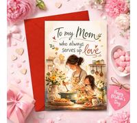 Podagree Mother's Day Card - Always Serves Up Love, Warm Kitchen Scene, Heartwarming Mum Gift, Happy Mother’s Day, Loving Mum Card, Unique Gift for Mom