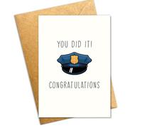 Podagree Police Academy Graduation Greeting Card, “You Did It Congratulations” Card with Police Hat Illustration for New Officers, Cadets or Law Enforcement Grads, 8x5.3 Inches With Envelope