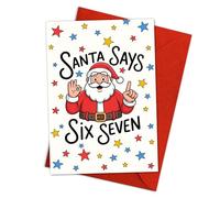 Podagree Santa Says Six Seven Card, Funny 67 Christmas Cards for Friends, Trendy Holiday Greeting Cards with Kraft Envelope, 67 Gift, Meme Christmas Cards