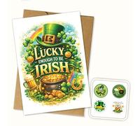 Podagree St. Patrick's Day Cards with Envelopes and Stickers Greeting Card Green Shamrock Hat Cow Blank Note Card for St. Patrick's Day Irish Holiday Lucky Enough to Be Irish