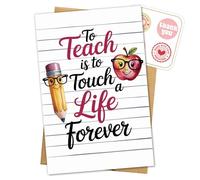 Podagree Teacher Appreciation Card - 'To Teach is to Touch a Life Forever', Fun Pencil & Apple Design, Teacher Gift, Perfect for Teacher's Day, Back to School