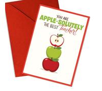 Podagree Teacher Appreciation Greeting Card, You Are Apple-solutely the Best Teacher Card, Cute Apple Pun Thank You Card for Teacher, End of School Year Gift Single 5.3''x 8'' Folded with Envelope
