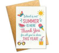 Podagree Teacher Thank You Card, School Is Out Summer Is Here Card, End of School Year Appreciation Greeting Card for Teacher, Cute Summer Theme Thank You Card - 8x5.3 Inch with Envelope