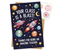Podagree Teacher Thank You Card - Your Class is a Blast! - Space-Themed Teacher Appreciation Gift - Thank You for Being an Amazing Teacher - Fun Rocket and Planet Design