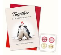 Podagree Valentines Day Card for Him, Her - Cute Penguin Love Card Happy First Anniversary Perfect for Couples, Him, Her, Husband, Wife, Girlfriend, Boyfriend