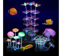 Podazz 4 Pack Glow Aquarium Decorations Coral Reef Glowing Mushroom Anemone Simulation Coral Plant Glowing Effect Silicone for Fish Tank Decorations
