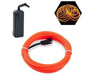 Podazz El Wire 16.4ft/5m Orange, Neon Glowing Strobing Electroluminescent Wire with 3 Lighting Modes, Battery Operated El Light for Halloween Decor, Parties, Xmas Tree, Cosplay, Car Bar Decor