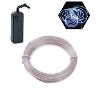 Podazz El Wire 16.4ft/5m White, Neon Glowing Strobing Electroluminescent Wire with 3 Lighting Modes, Battery Operated El Light for Halloween Decor, Parties, Xmas Tree, Cosplay, Car Bar Decor