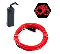 Podazz EL Wire Neon Glowing Strobing Electroluminescent Wire Belt Tape, 16.5ft Red, for Automotive Interior, Cosplay, Fashion Show Decor, Summer Halloween Party