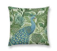 PODbyyou Blue Peacock Flower Floral Throw Pillow Cover Aqua And Green Velvet Pillow Cases Chinoiserie Cushion Cover Farmhouse Pillow Covers Rutic Decor for Sofa Living Room Bedroom 24 "x24 "