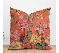 PODbyyou Blush Orange Chinoiserie Flower Bird Pillow Covers Peacock Animal Asian Garden Floral Decorative Cushion Cover Chinoiserie Farmhouse Pillowcase 26x26in White Flax