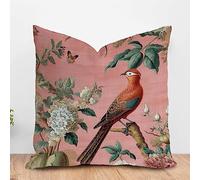 PODbyyou Blush Pink Chinoiserie Flower Bird Farmhouse Throw Pillow Cushion Peacock Animal Asian Garden Floral Sofa Cushion Cover Asian Style Chinoiserie Cushion Case 20x20in White Linen