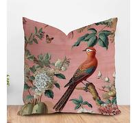 PODbyyou Blush Pink Chinoiserie Flower Bird Sofa Pillowcase Peacock Animal Asian Garden Floral Decorative Cushion Covers Chinoiserie Chic Farmhouse Pillowcase for Living Room 24x24in