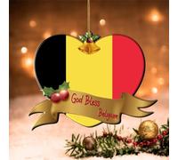 PODbyyou Country National Ornaments for Christmas Tree Belgium Acrylic Xmas Tree Keepsake Belgium Heart Shape Flag God Bless Christmas Decorations 4in to Friend