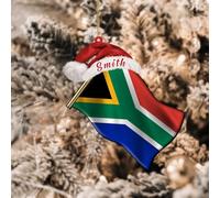 PODbyyou Gift World Traveler Christmas Ornaments for Kids South Africa Christmas Acrylic Ornament Xmas Tree Decor South Africa Flag with Custom Santa Hat Christmas Tree Decorations 4in