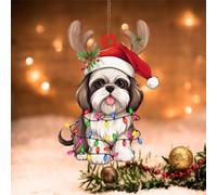 PODbyyou Shih Tzu Christmas Ornaments for Tree Shih Tzu Dog Lanterns Christmas Antlers Xmas Keepsake Acrylic Xmas Tree Decoration Pet Owner Gift Christmas Tree Decoration Keepsake 4in