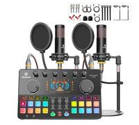 Podcast Dual Capacitor XLR 48V with Microphone Pop Filter Audio Equipment for Live Streaming/Recording, Online Games for Phone/Laptop/PC Interface (Pack of 2)