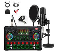 Podcast Equipment Bundle, 48V XLR Podcast Microphone Bundle, Voice Changer with Adjustable Microphone Stand, Studio Condenser Microphone for Smartphone PC DJ Recording