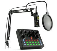Podcast Equipment Bundle, All-in-One Audio Interface with DJ Mixer and Studio Podcast Microphone, Condenser Mic Kit for PC Tablet Smartphone Karaoke Recording Gaming Live Streaming Equipment