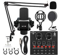 Podcast Equipment Bundle, All-in-One Audio Interface with Studio Condenser Microphone Perfect for Podcasting, Recording, Singing, Streaming and Gaming, PC, Smartphone, YouTube, TikTok (V8)