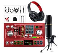 Podcast Equipment Bundle Audio Interface DJ Mixer High-End Grade 48V Phantom Power Supply Microphone System with Rechargeable, Red