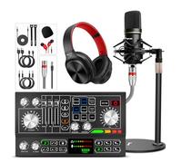 Podcast Equipment Bundle, Audio Interface DJ Mixer Podcast Microphone 48V Phantom Power Supply for Streaming Recording,Tiktok,Black