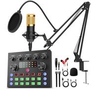 Podcast Equipment Bundle, Audio Interface DJ Mixer with Studio Broadcast Microphone, Podcast Microphone Bundle-Perfect for Live Streaming,Recording,Gaming,Singing