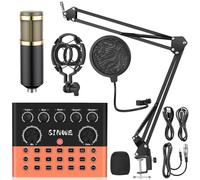 Podcast Equipment Bundle, Audio Interface with Cardioid Designer BM800 Mic for Gamer and All-in-One DJ Mixer, Perfect for Live Streaming, Singing, YouTube（orange）