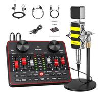 Podcast Equipment Bundle, Audio Interface with Cardioid Designer BM800 Mic for Gamer and All-in-One DJ Mixer, Perfect for Live Streaming, Singing, YouTube, Gaming