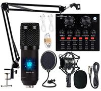 Podcast Equipment Bundle, BM-800 Mic Kit with Live Sound Card, Adjustable Mic Suspension Scissor Arm, Metal Shock Mount and Double-Layer Pop Filter for Studio Recording & Broadcasting (CF200-Black)
