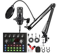 Podcast Equipment Bundle - Complete Recording Studio with Microphone, Voice Changer and Podcasting Equipment for Live Streaming (YouTube, TikTok), Podcast, Recording, Vocals, Gaming, PC/Laptop Black