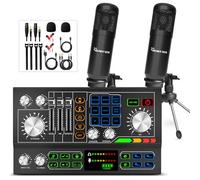 Podcast Equipment Bundle, DJ Mixer Sound Mixer ALL-IN-ONE with 3.5mm Microphone ,Voice Changer/Audio Interface/Audio Mixer for Live Streaming/Gaming/Recording/Singing/PC/Smartphone