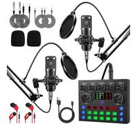Podcast Equipment Bundle For 2, ALPOWL Audio Interface with Cardioid Designer BM800 Mic for Gamer and All-In-One DJ Mixer, perfect for Live Streaming, Singing, YouTube, Gaming