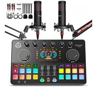 Podcast Equipment Bundle for 2, Audio Interface DJ Mixer with 48V XLR Condenser Microphone, RGB,Voice Change, for Streaming, Podcast Recording,Tiktok,PC, Smartphone COMMANDER M100 3rd