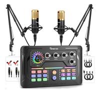 Podcast Equipment Bundle for 2, Audio Interface with Voice Changer Plus Condenser Microphones for Live Streaming, DJ Mixer Perfect for Podcast Recording, Gaminging, Singing, YouTube (P900)