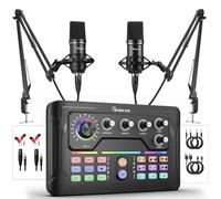 Podcast Equipment Bundle for 2, Audio Mixer with 3.5mm Podcast Microphone, Voice Change DJ Mixer for Live Streaming Singing Gaming (P900)