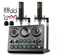 Podcast Equipment Bundle for 2, Audio Mixer with Dynamic Podcast Microphone, 48V Phantom Power, Voice change for Recording, Streaming, Gaming, Tiktok, PC, Phone, Guitar